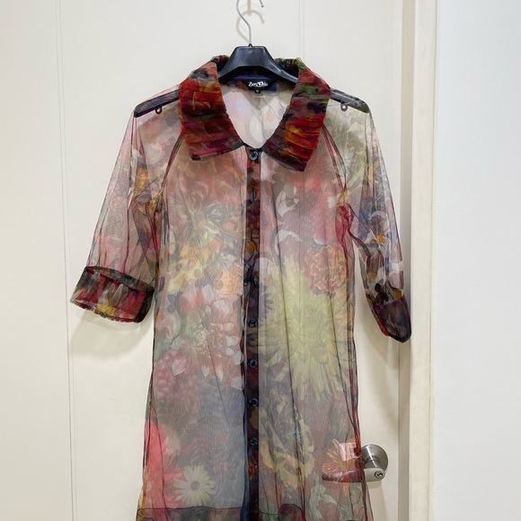 NWOT Dolce Gabbana Style Sheer Blouse Long Shirt Dress Sz 11 L. - Picture 1 of 5